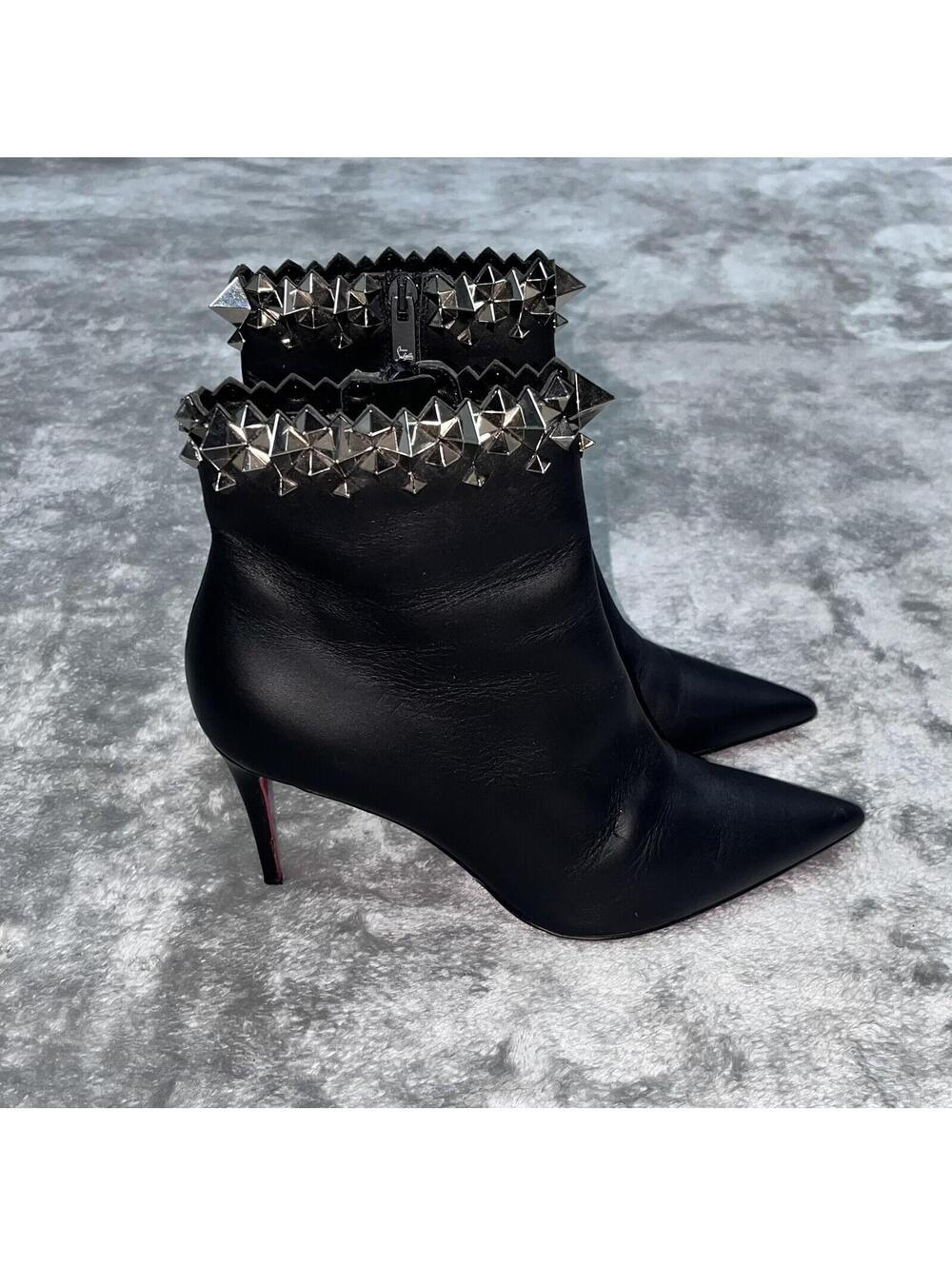 Christian Louboutin Belle 100 Ankle Boots Calf Leather Black Red-Sole Size 36.5 - Picture 2 of 10
